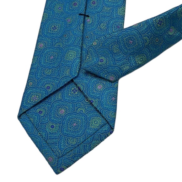 DAVID DONAHUE Blue Geometric Silk LUXURY Tie HANDMADE USA - Picture 4 of 4